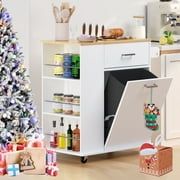 Glavbiku Rolling Kitchen Island Cart with Tilt-Out Trash Bin Cabinet \u0026 Drawer for Kitchen,White